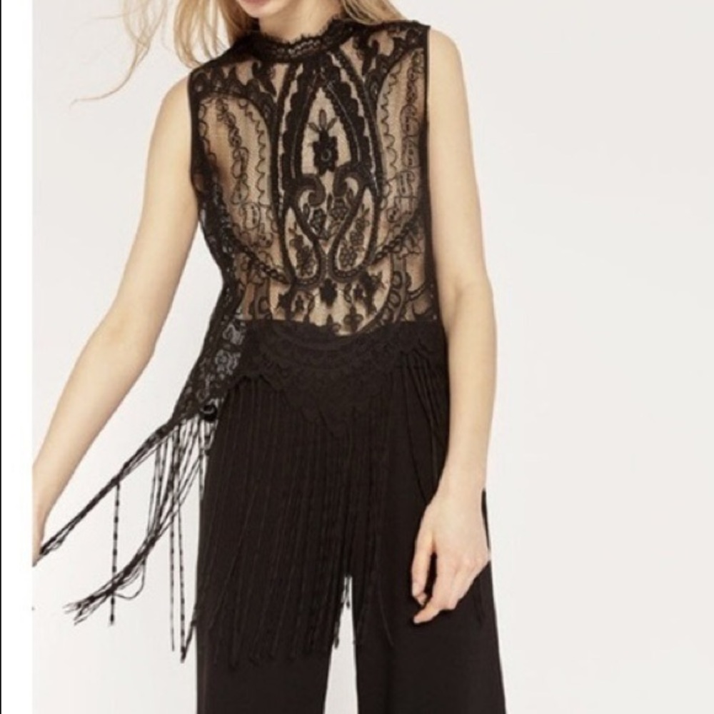 ZARA black fringe lace top